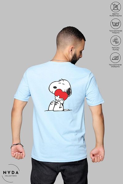Nyda Collections Μπλουζάκι Unisex Crew Neck Snoopy με εμπριμέ βαμβακερό κοντό μανίκι