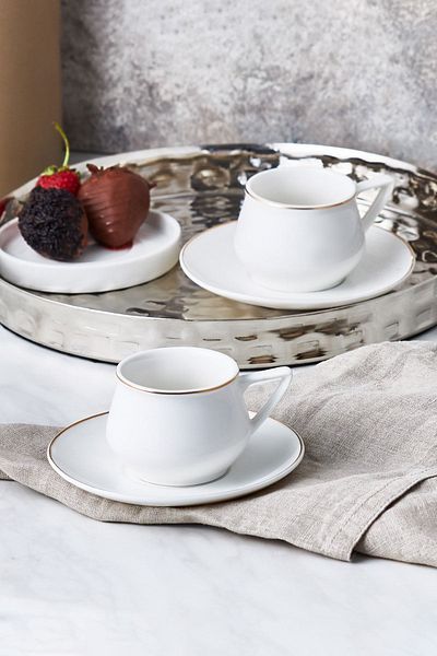 Karaca Nakkaş White Coffee Cup Set for 2 Persons 90 Ml