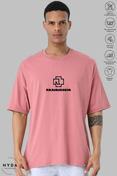 Nyda Collections Μπλουζάκι με κοντό μανίκι Unisex Oversize Crew Neck Cotton Rammstein με στάμπα