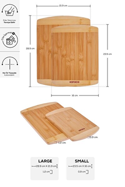 Karaca Alya 2'li Bambu Kesme Tahtası 23/29 Cm