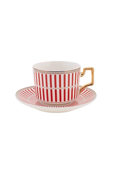 Karaca Jolly Red Double Line 2-Person Tea Cup Set 220 Ml