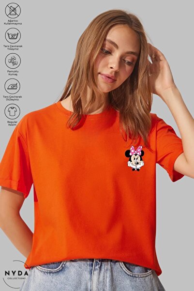 Nyda Collections Tricou de damă din bumbac cu imprimeu Minnie Mouse - Guler r...