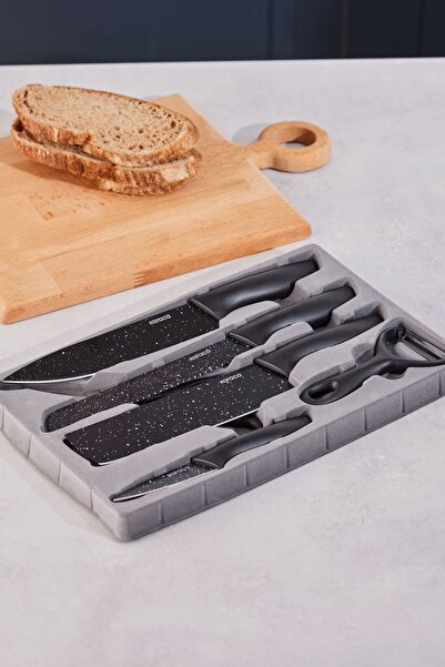 Karaca Black Stone 6 Parça Satır, Makas Ve Soyacaklı Bıçak Seti