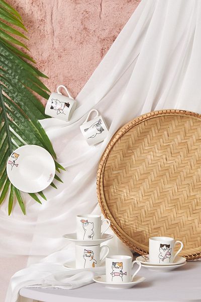 Karaca Coffee Cup Set for 6 People with Cat 80 Ml