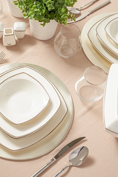 Karaca New Bone Tanya Platin 60 Parça 12 Kişilik Yemek Takımı Kare