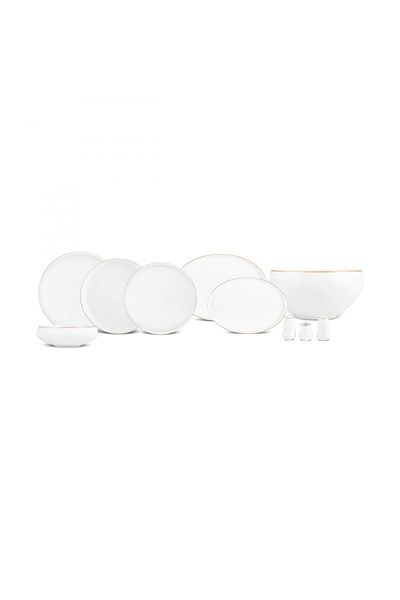 Karaca Red Carpet Collection Streamline New Sunset 59-teiliges Esstisch-Set New Bone für 12 Personen, Gold