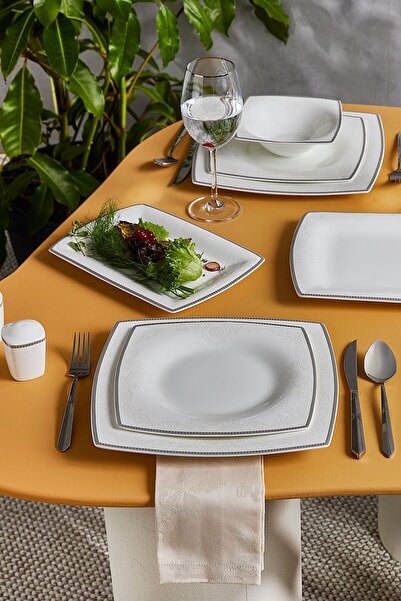 Karaca Fine Pearl Neklus 58-teiliges quadratisches Esstisch-Set für 12 Personen
