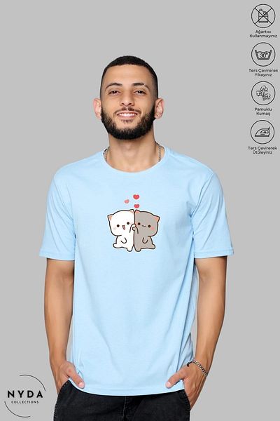 Nyda Collections Унисекс тениска с щампа Heart Bubu Dudu, памучна, голям размер - кръгло деколте, къс ръкав