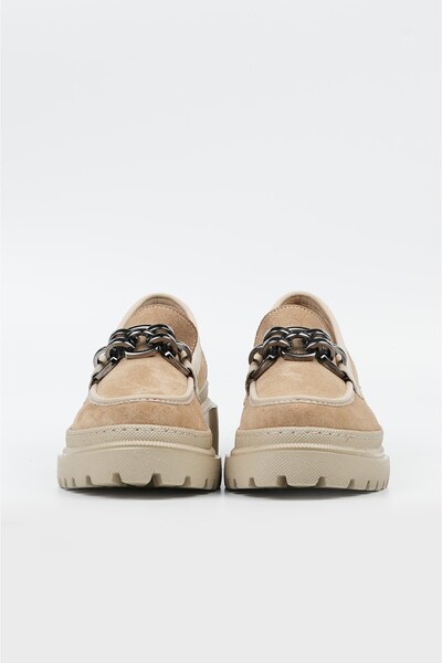 TUNAELLİ KADIN BEJ SÜET HAKİKİ DOĞAL DERİ 35-41 NUMARA CASUAL LOAFER AYAKKABI