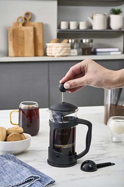 Cookplus Coffee Bean Kaşık Hediyeli Borosilikat Cam French Press 350 ml Siyah