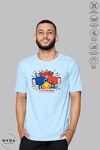 Nyda Collections Tricou de box unisex oversize din bumbac - Decolteu, Imprima...