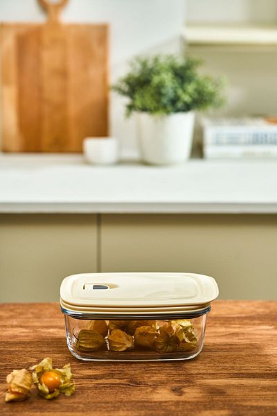 Karaca Cream Vacuum Lid Glass Storage Container 0.83 Lt
