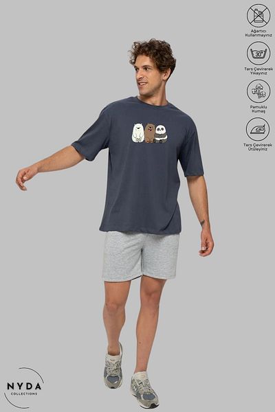 Nyda Collections Μπλουζάκι Unisex Crew Neck We Bare Bears με στάμπα βαμβακερό κοντομάνικο μπλουζάκι