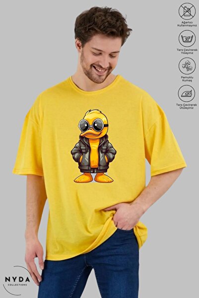 Nyda Collections Unisex pamučna majica sa širokim izrezom i printom patke