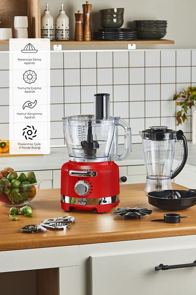 Karaca Multiblend Artisan Retro Food Processor Metalic Red