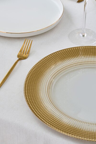 Karaca Home Marisa Yuvarlak Supla Simli Altın Beyaz 33 cm