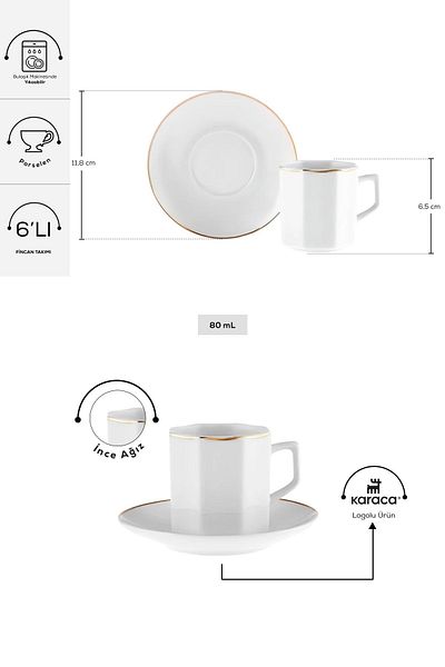 Karaca Set cești de cafea Queen pentru 6 persoane 80 ml