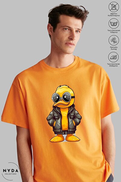 Nyda Collections Unisex pamučna majica sa širokim izrezom i printom patke