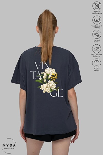 Nyda Collections Unisex Oversize kroj okrugla kragna Pamuk Cvjetna Vintage Št...