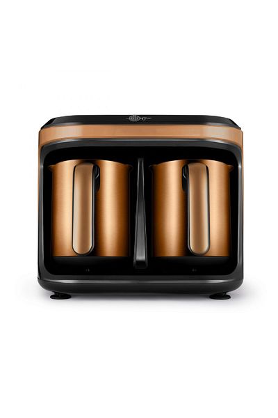 Karaca Hatır Hüp Duet Aroma Steel Steel Double Turkish Coffee Machine with Coffee Pot Bronze