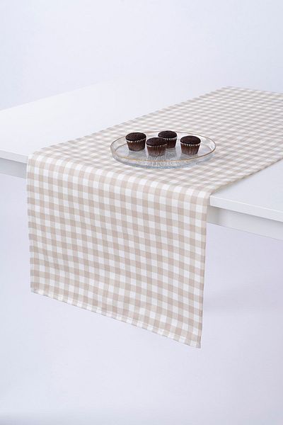 ALTINPAMUK Λινό Runner Stain Resistant Ύφασμα Gingham Beige 40x140