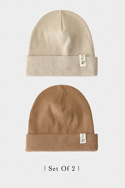 Doğan Collection Rib Beige and Tan 2-piece Beret Set