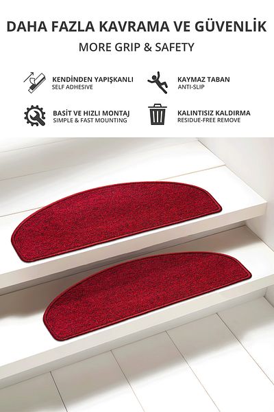 Stepmat 16-Piece Claret Red Economical Step and Stair Mat - Half Moon Curl