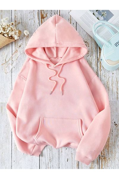 PALPİTO Φούτερ με κουκούλα Unisex Ροζ Τετράγωνο Floral - Κουκούλα με 3 νήματα
