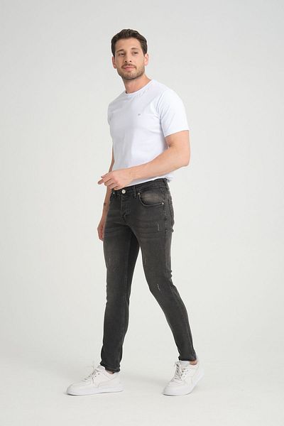 OneZero Smoked Men Skinny Fit Jeans - Destroy Nail με κουμπιά και νύχια