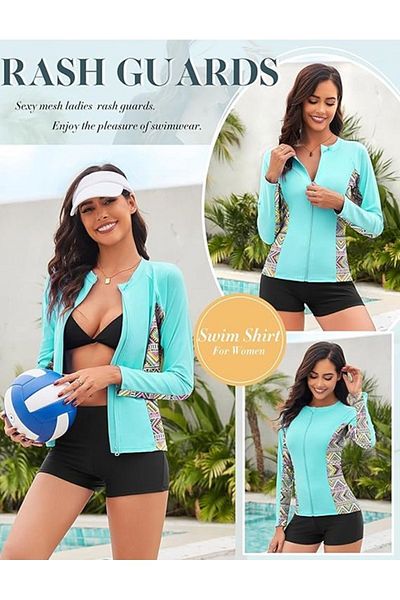 VipDeluXe Tuopuda Rash Guard Long Sleeve Zipped Sports T-Shirt - Upf 50+ Uv Protection