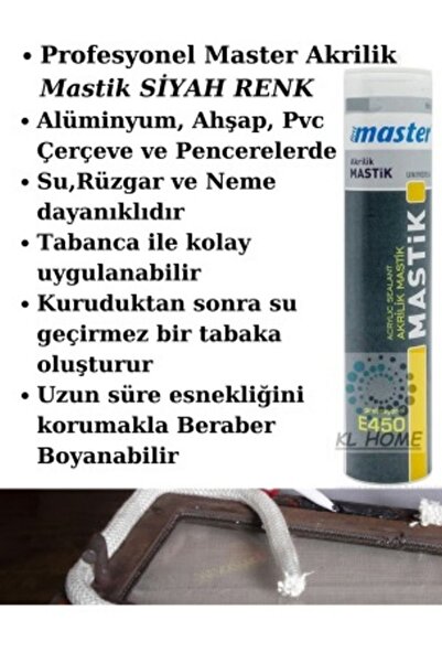 KL HOME Profesyonel Kalite Siyah Renk Mastik Akrilik 450gr