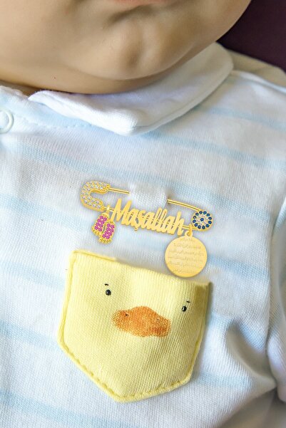 Sinsirella Maşallah Yazılı Kız Bebek Iğnesi - Ayetel Kürsi, Nazar Ayeti - Gol...