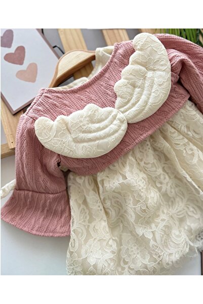 Tufitto Kanatlı Triko Bolerolu Kız Bebek Elbise