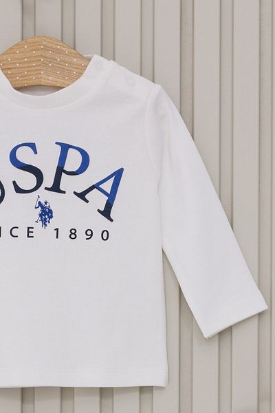 U.S. Polo Assn. طقم بيبي بوي أبيض مكون من قطعتين