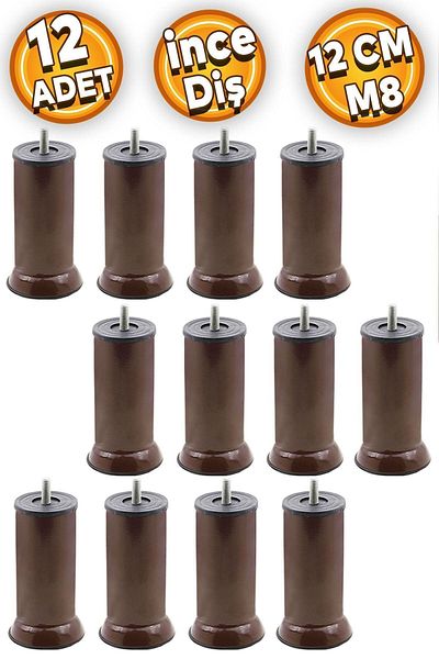 Badem10 Canapea cu bază metalică M8 - picior de upgrade pentru canapea extensibilă, picioare maro cu dinți fini, 12 cm (12 buc.)