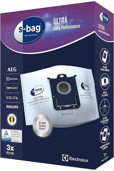 Electrolux E210S S-Bag - أداء طويل جدًا، سعة 5 لتر، كيس غبار للمكنسة الكهربائية (3 أكياس)