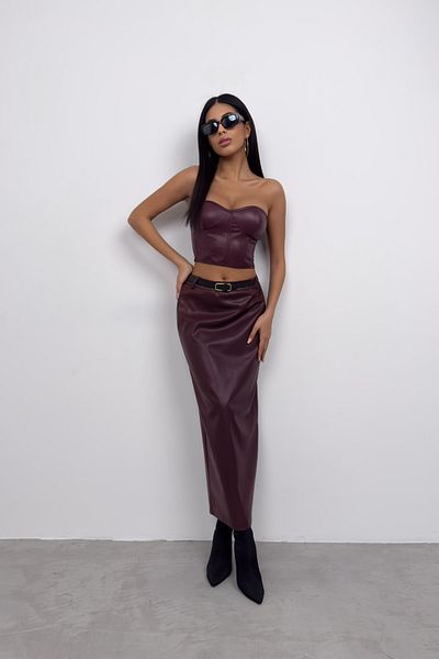 Black Fashion Crop din piele roșie Claret - cu sârmă