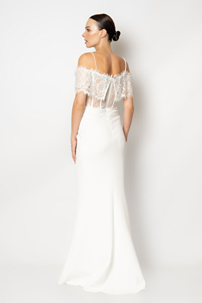 RENGIN Robası balenli beli transparan dantel abiye elbise | RENGIN