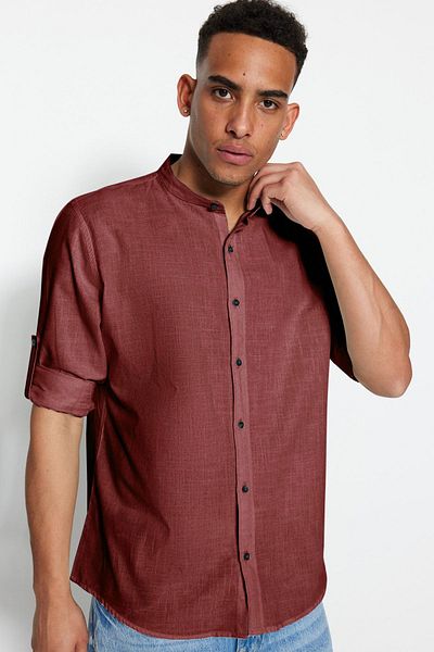 Trendyol Collection Κυρίαρχο γιακά Slim Fit Claret Red Shirt - Μακρυμάνικο με Επωμίδες TMNSS20GO0188
