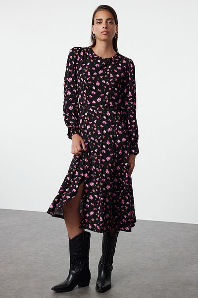 Trendyol Collection Μίντι Μήκος Ροζ Φόρεμα με λουλούδια - TWOAW23EL00325