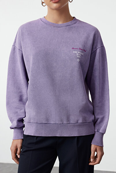 Trendyol Collection Šeříková pletená mikina - přední a zadní potisk, pratelná, široká TWOAW25SW00102