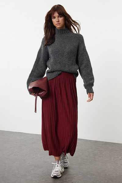 Trendyol Collection Fusta maxi plisată elastică cu talie înaltă - Roșu Claret TWOAW25ET00041