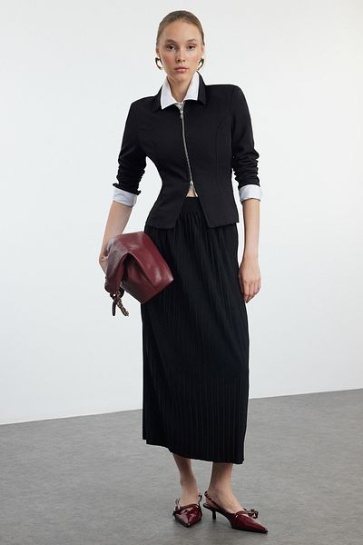 Trendyol Collection Fusta maxi cu pliuri elastice - talie inalta, neagra, TWOAW25ET00041