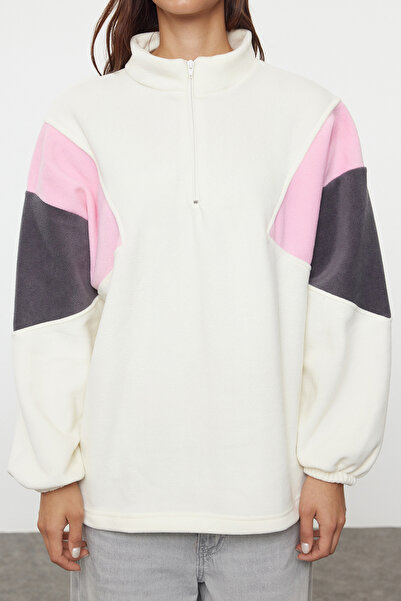 Trendyol Collection Barevná oversize fleecová mikina se zipem - TWOAW25SW00064