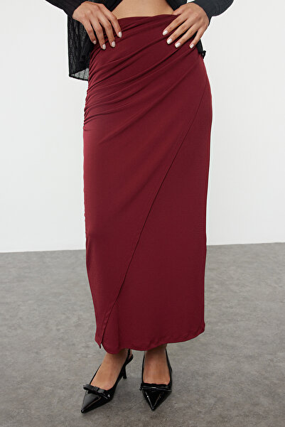Trendyol Collection Flexible ClarET Red Maxi Skirt - Drape DETailed, Wrap Cut TWOAW25ET00096