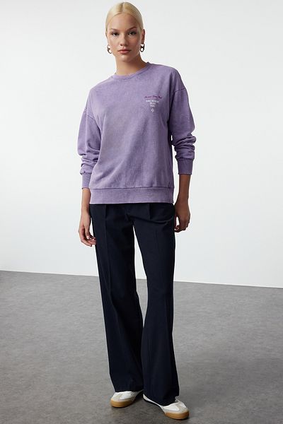 Trendyol Collection Šeříková pletená mikina - přední a zadní potisk, pratelná, široká TWOAW25SW00102