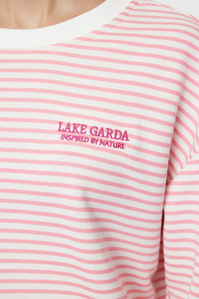 Trendyol Collection Růžová pruhovaná vyšívaná oversize mikina - dlouhý rukáv, široký střih TWOAW25SW00062