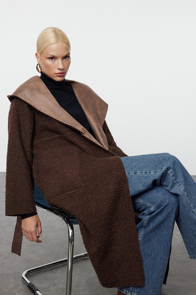 Trendyol Collection Brown Double-Sided Oversize Long Coat Twoaw25Kb00068
