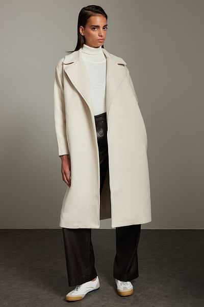Trendyol Collection Übergroßer ecrufarbener Wollmantel - Strickdetails, TWOAW25KB00021