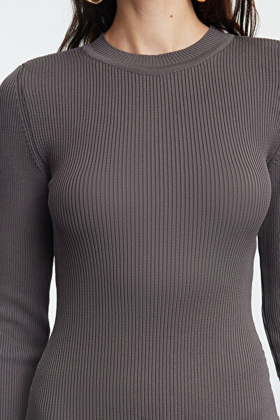 Trendyol Collection Anthracite Mini Knitwear Dress - Slit Detail, Fitted Twoaw23El01416